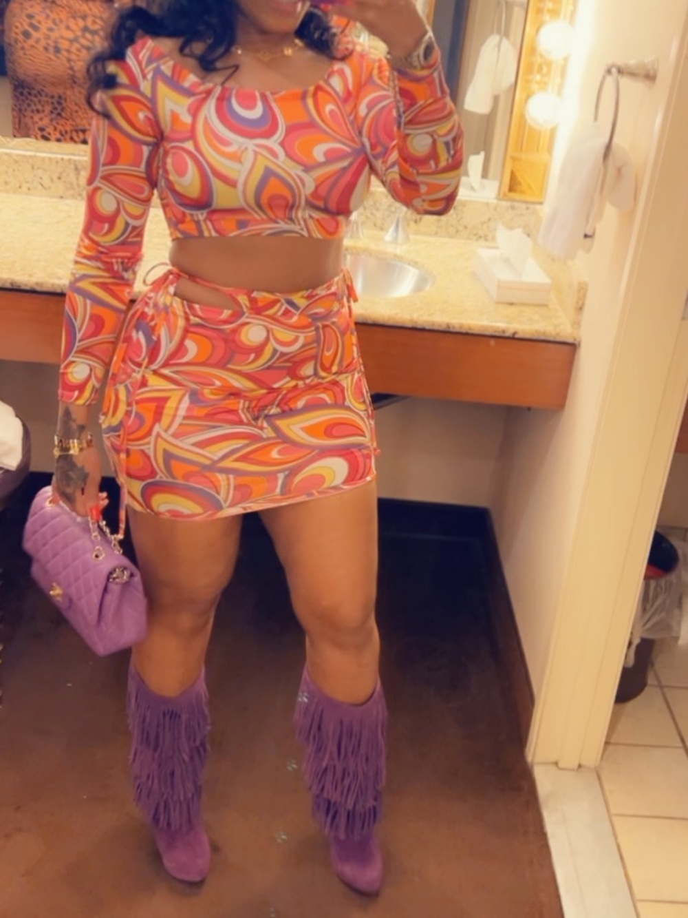 Retro Print Skirt Set